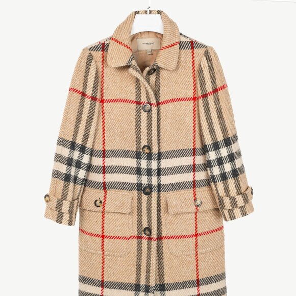 Burberry Beige Wool Check Buttoned Coat - Picture 1 of 12